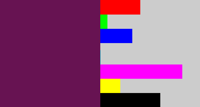 Hex color #671352 - grape purple