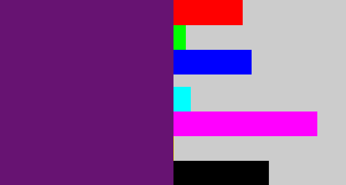 Hex color #671372 - darkish purple