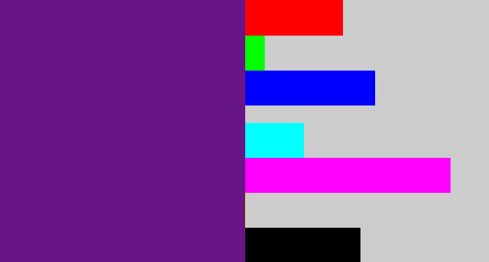 Hex color #671587 - darkish purple