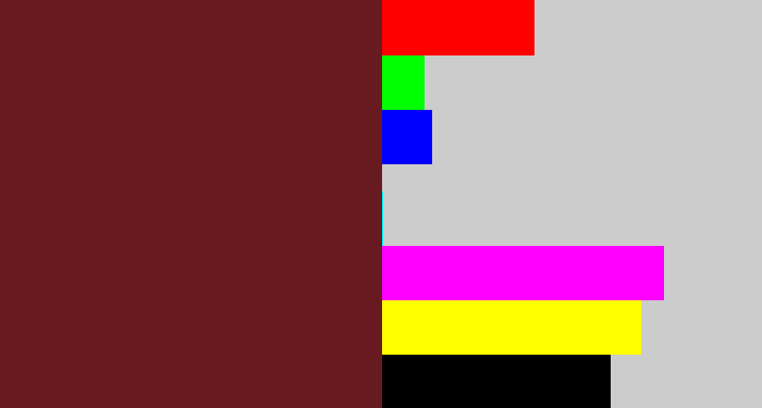 Hex color #671b21 - maroon