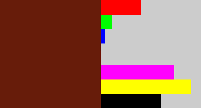 Hex color #671c0a - reddy brown