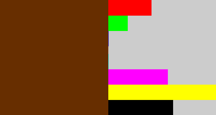 Hex color #672e00 - brown
