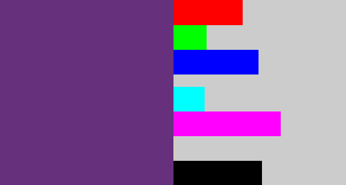 Hex color #67307d - darkish purple
