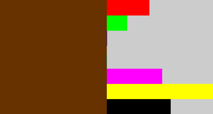 Hex color #673100 - brown