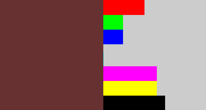 Hex color #673131 - purple brown