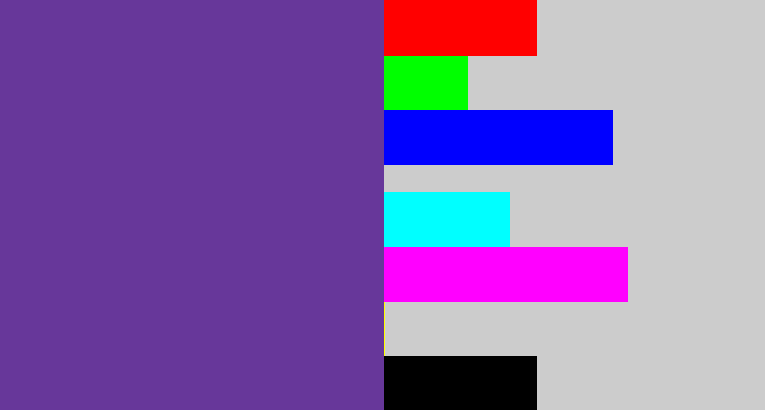 Hex color #67379a - purple