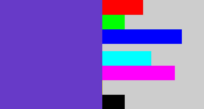 Hex color #6739c7 - bluey purple