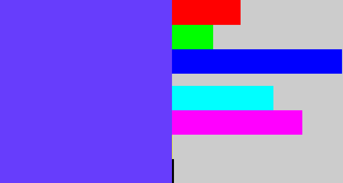 Hex color #673dfc - purpleish blue