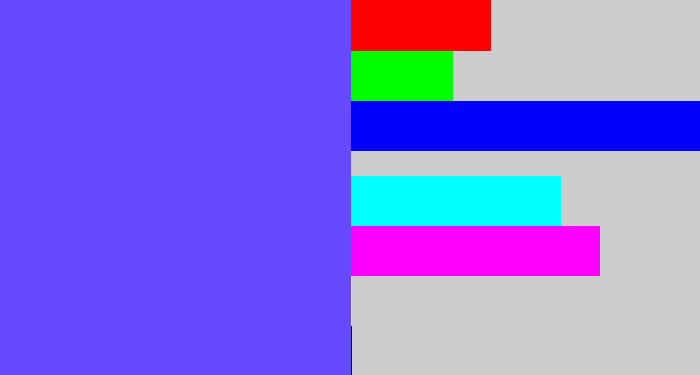 Hex color #674aff - purpleish blue