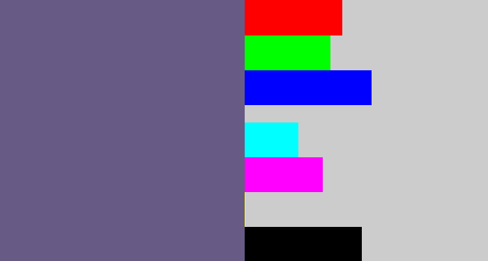 Hex color #675a84 - purplish grey