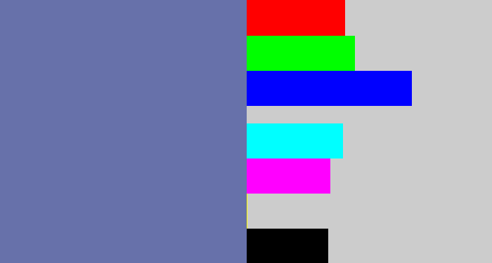 Hex color #6771aa - greyish blue
