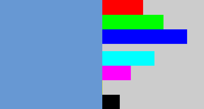 Hex color #6798d3 - faded blue