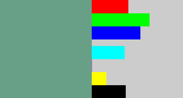Hex color #67a087 - grey teal