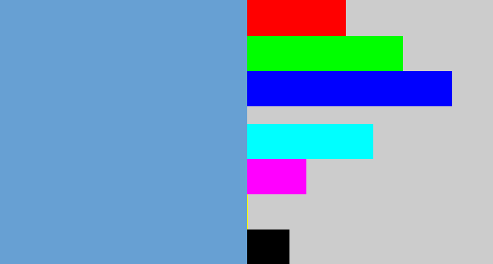 Hex color #67a0d3 - faded blue