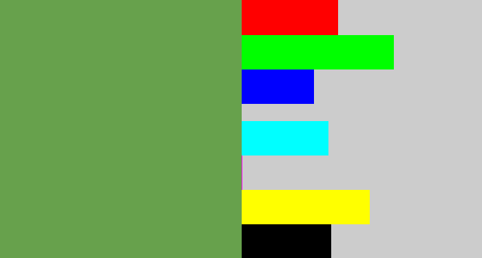 Hex color #67a14c - flat green