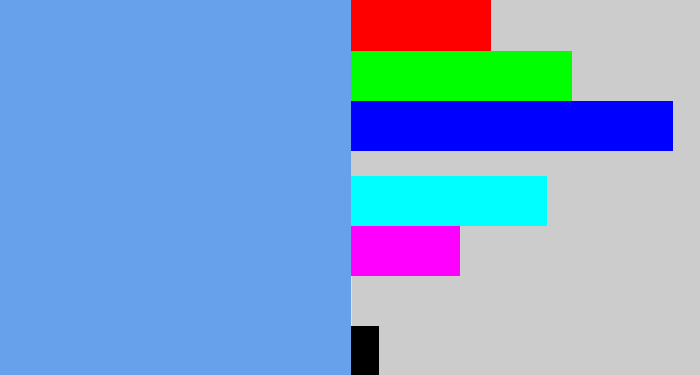 Hex color #67a1eb - soft blue