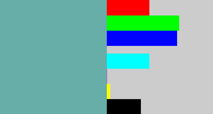 Hex color #67ada8 - greyblue