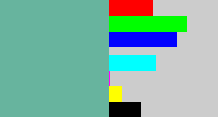 Hex color #67b49e - greyish teal
