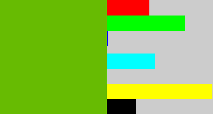 Hex color #67bb02 - kermit green