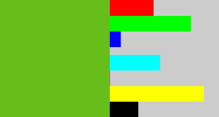 Hex color #67bd1a - frog green