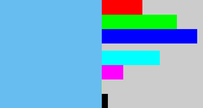 Hex color #67bdf0 - sky blue