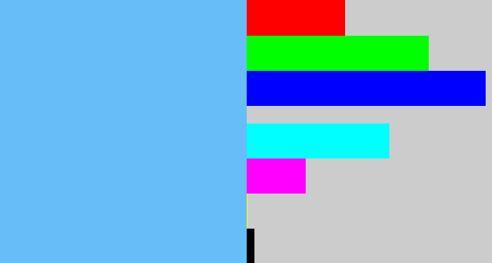 Hex color #67bdf8 - sky blue