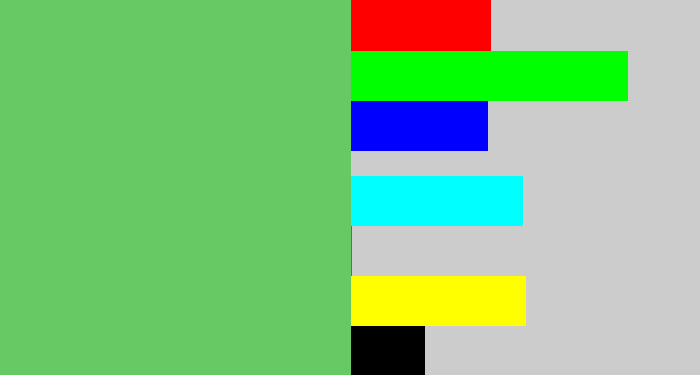 Hex color #67c964 - soft green