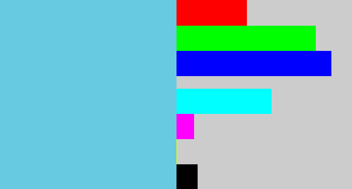 Hex color #67cae0 - lightblue