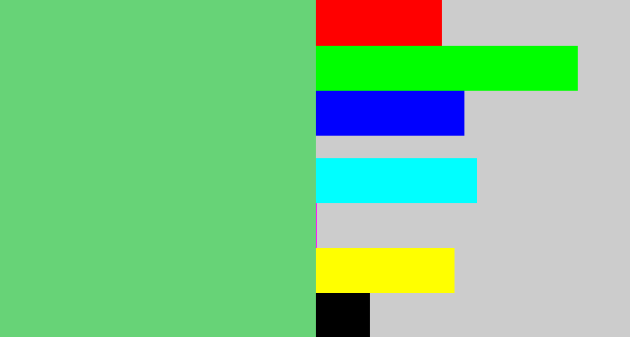 Hex color #67d377 - soft green