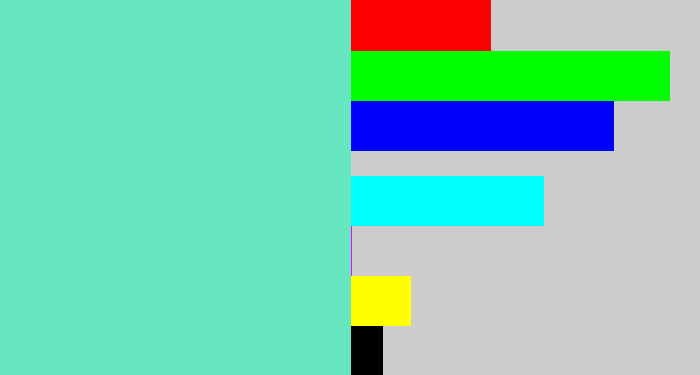 Hex color #67e7bf - light greenish blue
