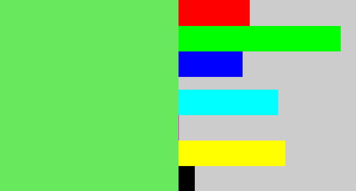 Hex color #67e85d - lightish green