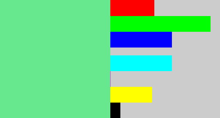 Hex color #67e88f - light green blue