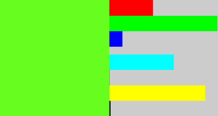 Hex color #67fd1e - bright lime green