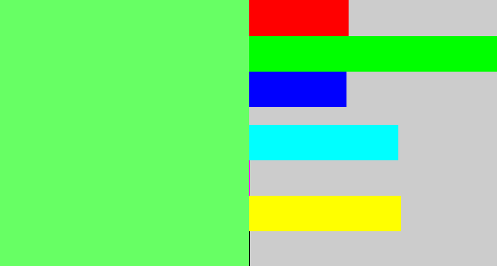 Hex color #67ff64 - lighter green