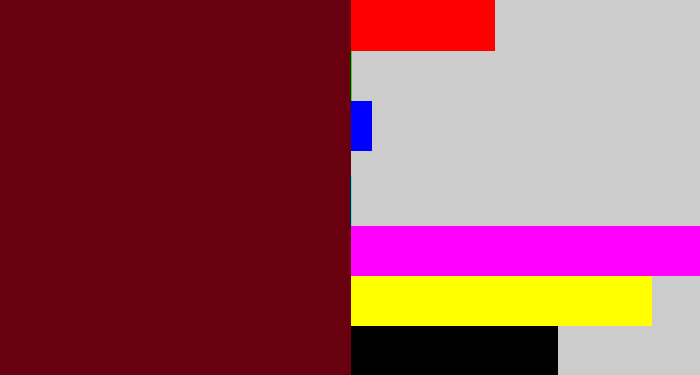 Hex color #68000f - claret