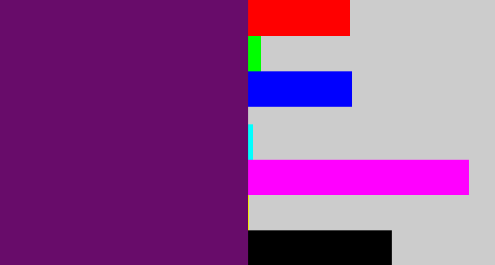 Hex color #680c6a - darkish purple