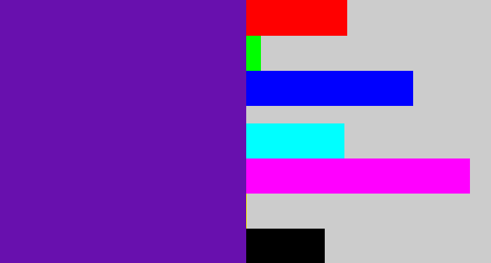 Hex color #6810ae - purple