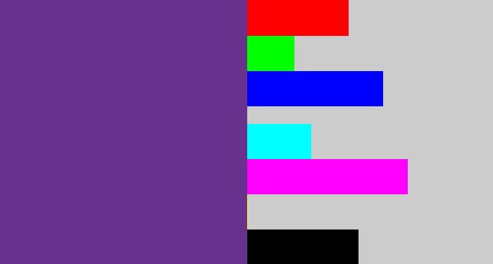 Hex color #68318d - purple