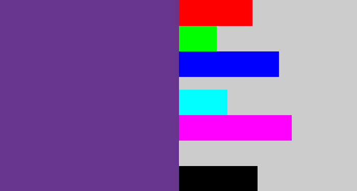 Hex color #68358e - purple