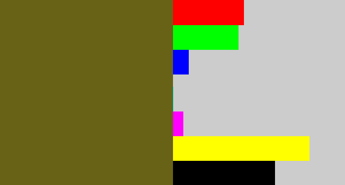Hex color #686216 - greenish brown