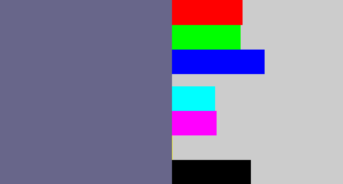 Hex color #68668a - purplish grey
