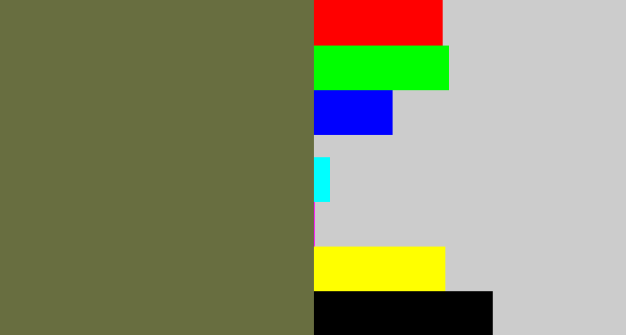 Hex color #686e40 - military green