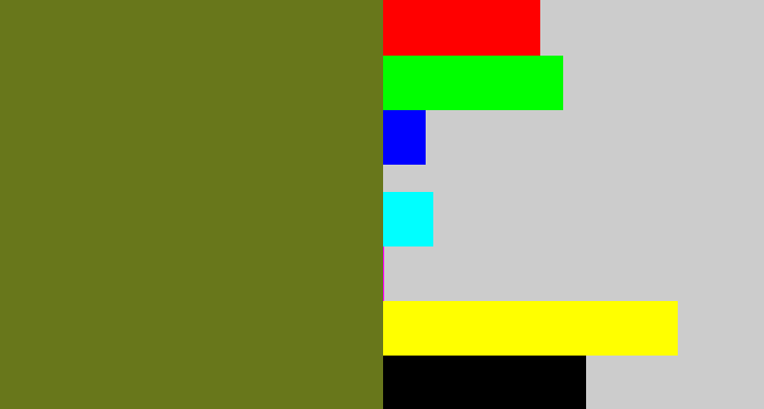 Hex color #68771b - murky green