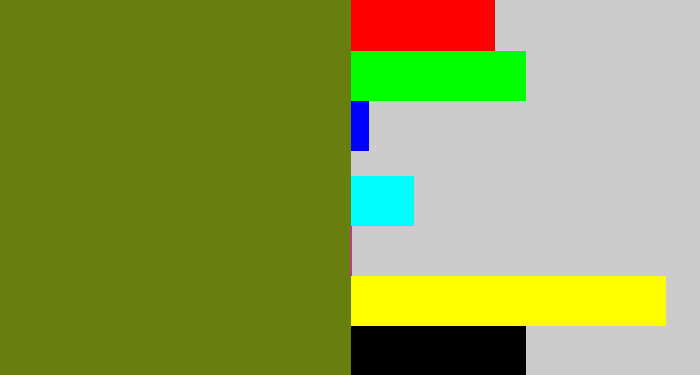 Hex color #687f0d - murky green