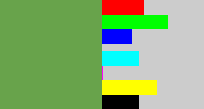Hex color #68a34b - flat green