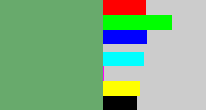 Hex color #68aa6c - boring green
