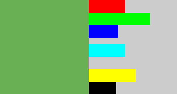 Hex color #68b053 - fern