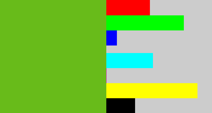 Hex color #68bb1a - frog green