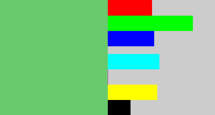 Hex color #68c96d - soft green