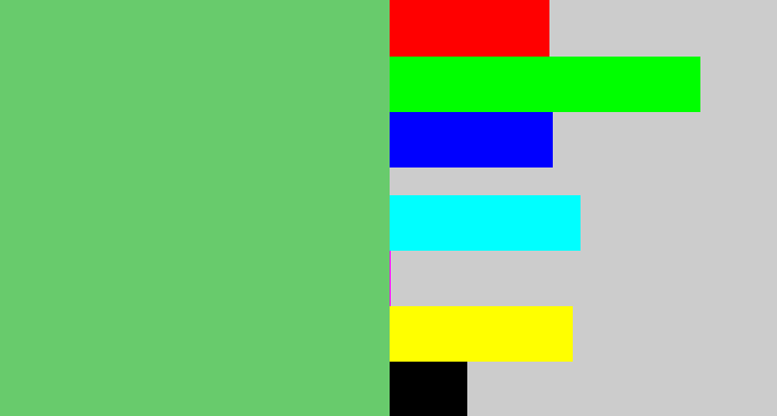 Hex color #68cb6c - soft green